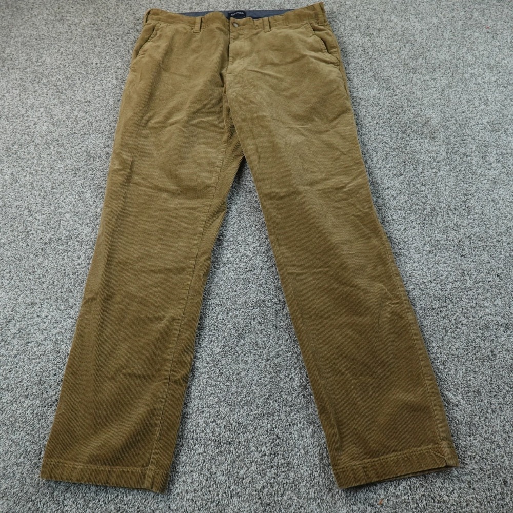 Nautica Pants Mens 38X34 Brown Corduroy Straight Leg Chino Trouser Flat Front